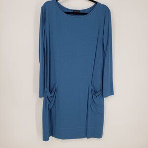 J. Jill Wearever Collection Jersey Shift Dress M Long Sleeve Pockets Blue